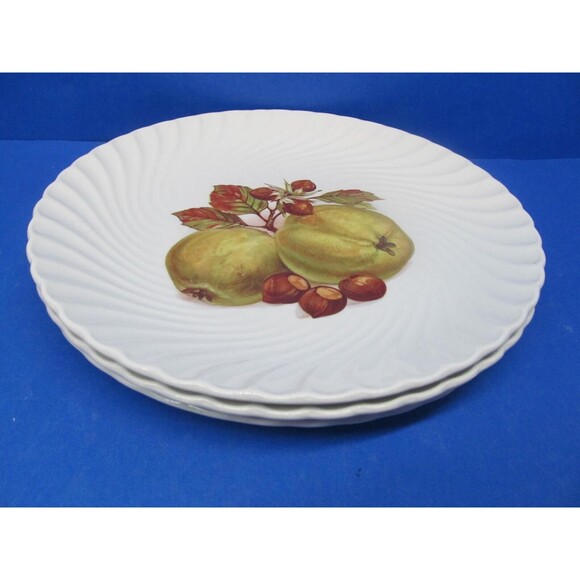 Burleigh Ironstone Set Of 3 Fruit Design 8" Swirl Plates Staffordshire England - Picture 7 of 8